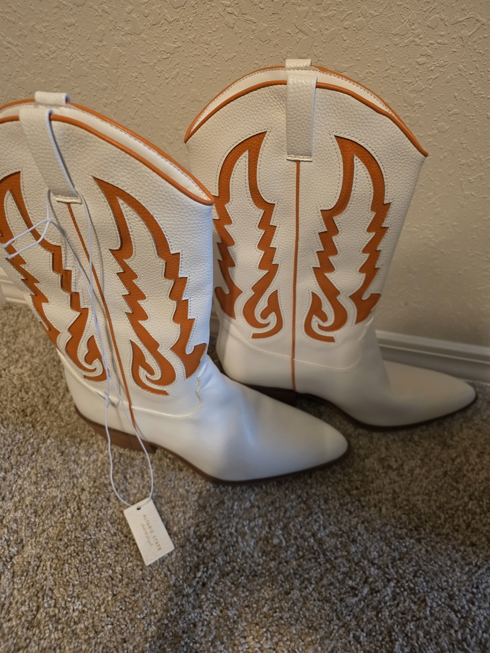 Altar'd State White Cowboy Boots with Orange Inlay